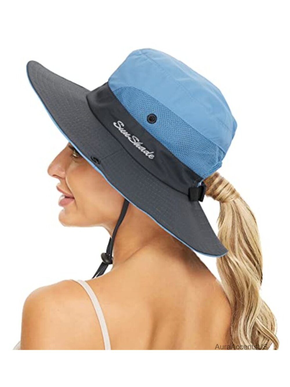 Ponytail Sun Hat Wide Brim Foldable UV Protection Outdoor